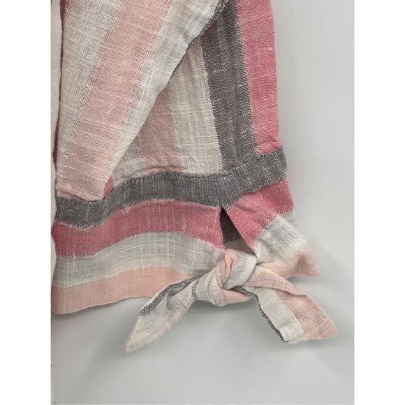 Habitat Linen Short Top Button Up Women XS Pink White Gray Stripe Long Sleeve Ne - Picture 6 of 13
